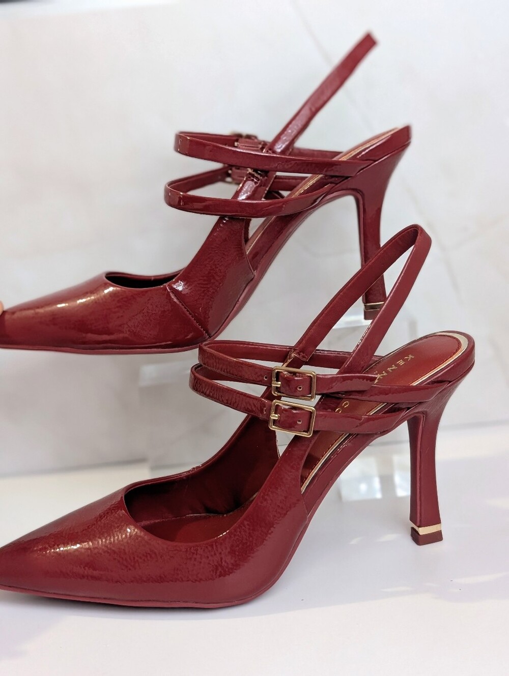 Kenneth Cole Raquel Slingback Pumps Wine Red Patent Heels Size 8 NIB
